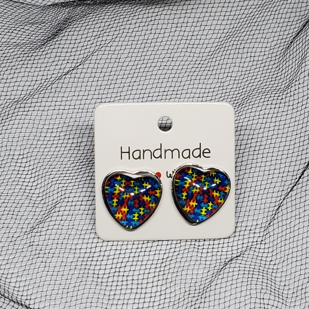 3/$20 Autism Awareness Cabochon Stud Earrings